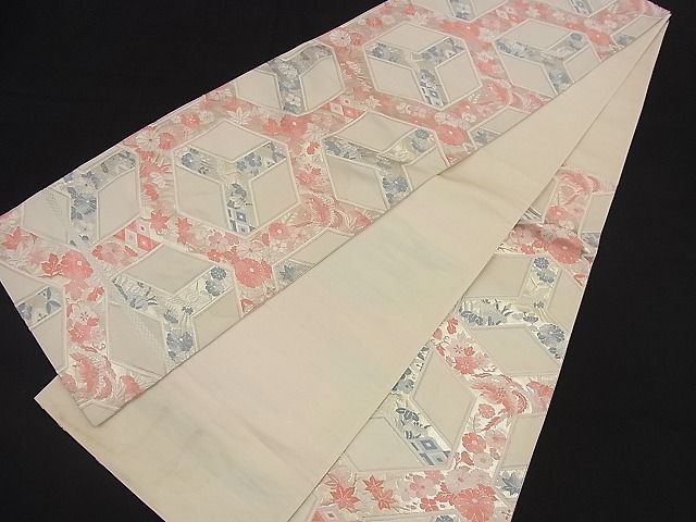 平和屋着物■六通柄袋帯 唐織 亀甲重ね吉祥花鳥文 金糸 逸品 n-nr0184