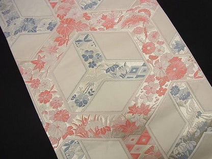 平和屋着物■六通柄袋帯 唐織 亀甲重ね吉祥花鳥文 金糸 逸品 n-nr0184