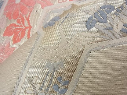平和屋着物■六通柄袋帯 唐織 亀甲重ね吉祥花鳥文 金糸 逸品 n-nr0184