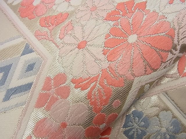 平和屋着物■六通柄袋帯 唐織 亀甲重ね吉祥花鳥文 金糸 逸品 n-nr0184