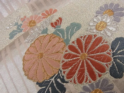 平和屋着物■六通柄袋帯 唐織 市松吉祥菊花文 金銀糸 逸品 n-nr0200