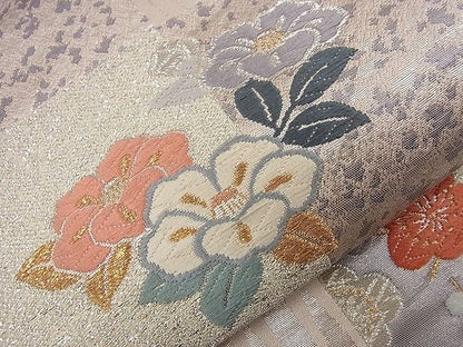 平和屋着物■六通柄袋帯 唐織 市松吉祥菊花文 金銀糸 逸品 n-nr0200
