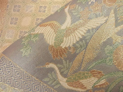 平和屋着物■宝珠本佐賀錦 六通柄袋帯 色紙重ね飛鶴吉祥風景花文 九百錦 金糸 逸品 n-nr0204