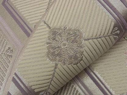 平和屋着物■六通柄袋帯 唐織 松葉亀甲花文 銀糸 逸品 n-nr0261