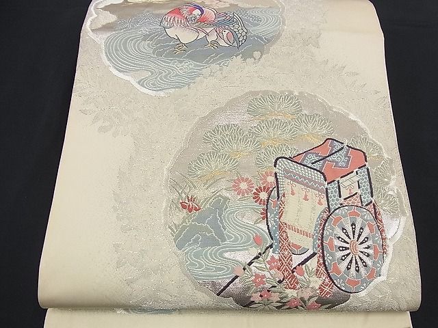 平和屋着物■六通柄袋帯 御所車鴛鴦花文 金銀糸 逸品 n-nr0266