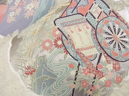 平和屋着物■六通柄袋帯 御所車鴛鴦花文 金銀糸 逸品 n-nr0266