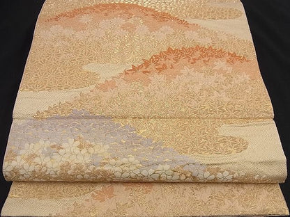 平和屋着物■六通柄袋帯 唐織 エ霞重山花文 金糸 逸品 n-nr0271