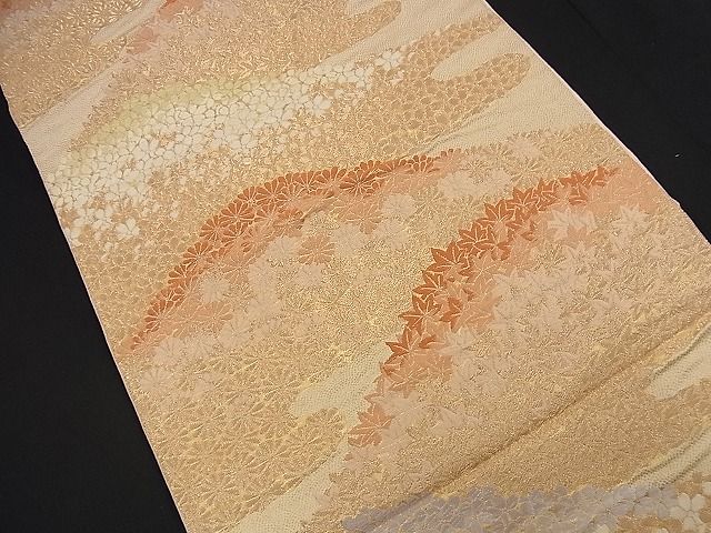 平和屋着物■六通柄袋帯 唐織 エ霞重山花文 金糸 逸品 n-nr0271