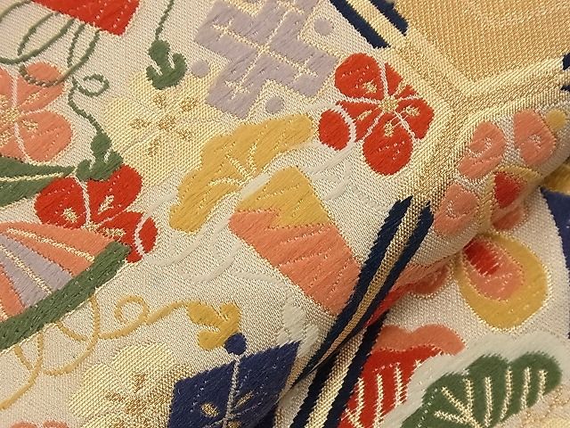 平和屋着物■六通柄袋帯 唐織 宝尽くし亀甲文 金糸 逸品 n-nr0272