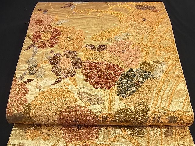 平和屋着物■六通柄袋帯 立波菊花文 金糸 逸品 n-nr0281