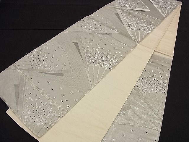 平和屋着物■六通柄袋帯 唐織 扇面小花文 銀糸 逸品 n-nr0292