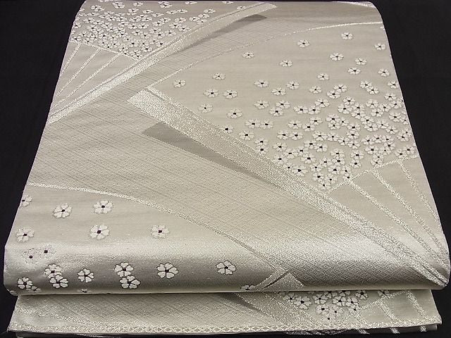 平和屋着物■六通柄袋帯 唐織 扇面小花文 銀糸 逸品 n-nr0292