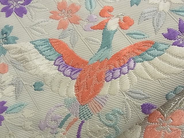 平和屋着物■六通柄袋帯 唐織 扇面鳳凰花文 銀糸 逸品 n-nr0302