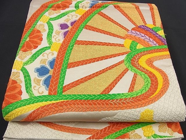 平和屋着物■六通柄袋帯 唐織 源氏車結び紐花文 金糸 逸品 n-nr0306