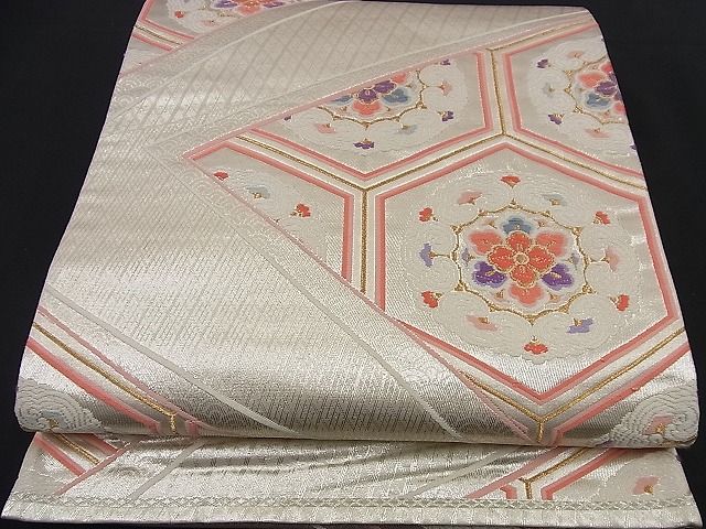 平和屋着物■六通柄袋帯 唐織 亀甲正倉院花文 金銀糸 逸品 n-nr0309