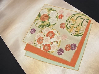平和屋着物■六通太鼓柄袋帯 唐織 色紙重ね花丸文 金糸 逸品 n-nr0310