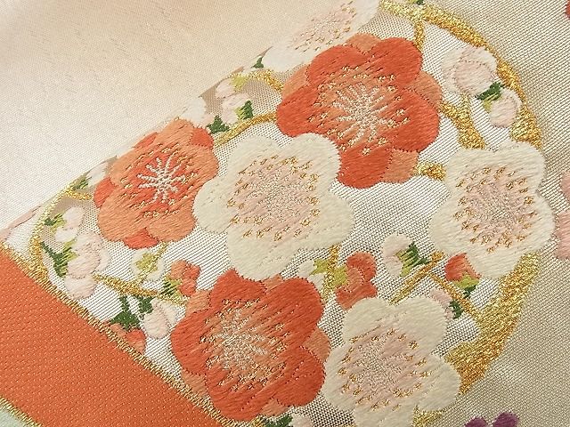 平和屋着物■六通太鼓柄袋帯 唐織 色紙重ね花丸文 金糸 逸品 n-nr0310