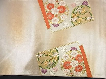 平和屋着物■六通太鼓柄袋帯 唐織 色紙重ね花丸文 金糸 逸品 n-nr0310