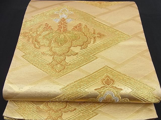 平和屋着物■六通柄袋帯 松皮菱仕切り花文 金銀糸 逸品 n-nr0312