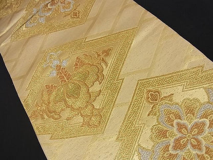 平和屋着物■六通柄袋帯 松皮菱仕切り花文 金銀糸 逸品 n-nr0312