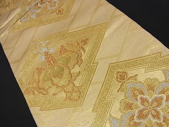 平和屋着物■六通柄袋帯 松皮菱仕切り花文 金銀糸 逸品 n-nr0312
