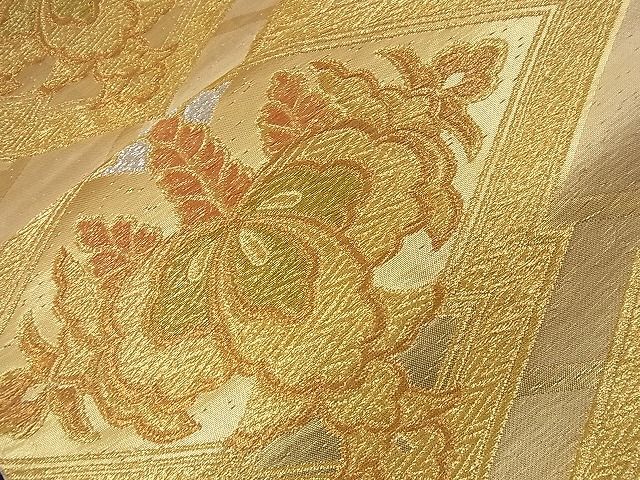 平和屋着物■六通柄袋帯 松皮菱仕切り花文 金銀糸 逸品 n-nr0312
