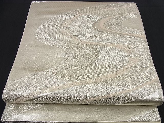 平和屋着物■西陣 六通柄袋帯 唐織 洛竹錦 吉祥流水文 銀糸 逸品 n-nr0313