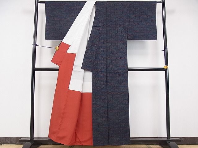 平和屋着物■上質な紬 変わり亀甲文 逸品 ob2071