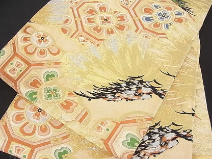 平和屋着物■アンティーク　大正ロマン　全通柄袋帯　吉祥花松文　金銀糸　逸品　ob2257