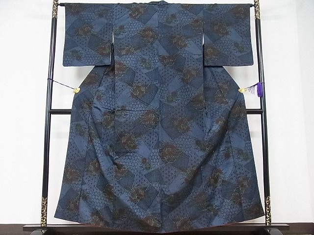 平和屋着物■上質な紬 切嵌吉祥花文 逸品 ob2537