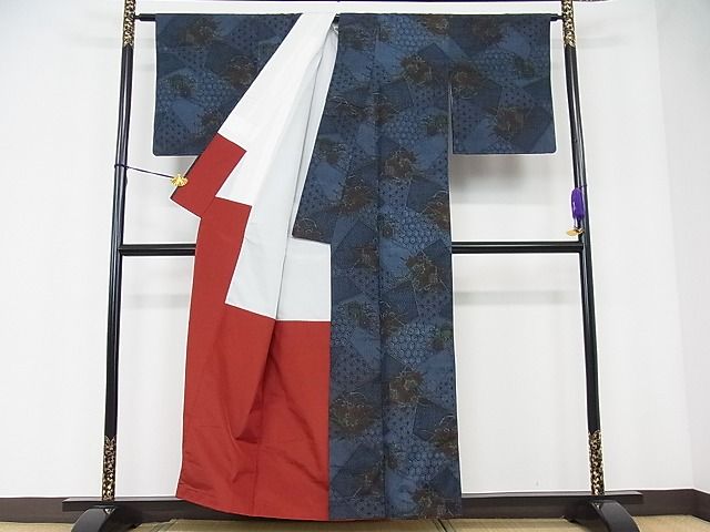 平和屋着物■上質な紬 切嵌吉祥花文 逸品 ob2537