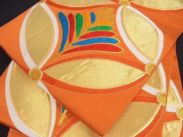 平和屋着物■六通柄袋帯　七宝松葉文　金糸　逸品　ob2619