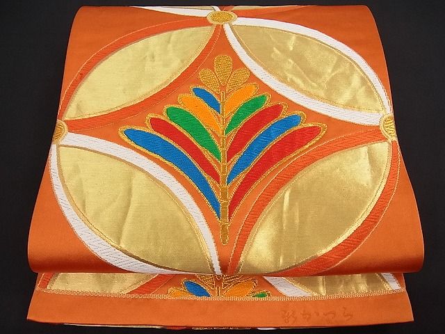 平和屋着物■六通柄袋帯　七宝松葉文　金糸　逸品　ob2619