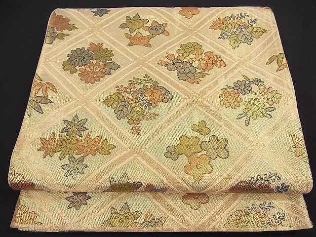 平和屋着物■佐賀錦 六通柄袋帯 天井草花文 金糸 逸品 ob2618