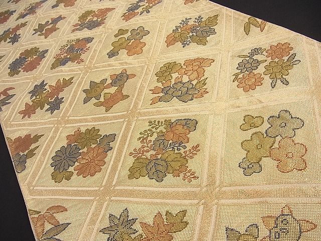 平和屋着物■佐賀錦 六通柄袋帯 天井草花文 金糸 逸品 ob2618