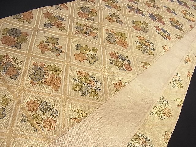 平和屋着物■佐賀錦 六通柄袋帯 天井草花文 金糸 逸品 ob2618