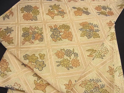 平和屋着物■佐賀錦 六通柄袋帯 天井草花文 金糸 逸品 ob2618
