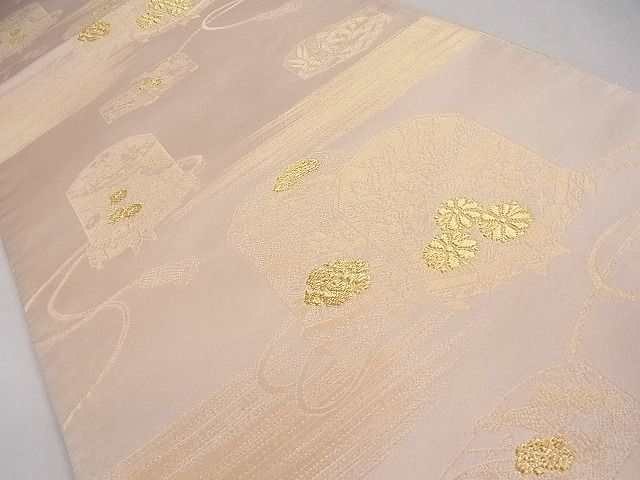 平和屋着物■両面全通柄袋帯　貝桶花文　金糸　逸品　ob2637