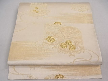 平和屋着物■両面全通柄袋帯　貝桶花文　金糸　逸品　ob2637