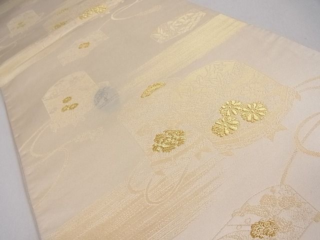 平和屋着物■両面全通柄袋帯　貝桶花文　金糸　逸品　ob2637