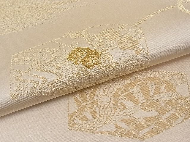 平和屋着物■両面全通柄袋帯　貝桶花文　金糸　逸品　ob2637