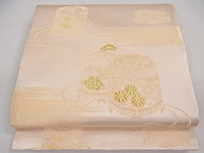 平和屋着物■両面全通柄袋帯　貝桶花文　金糸　逸品　ob2637