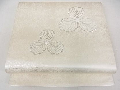 平和屋着物■六通太鼓柄袋帯 刺繍 舞葉文 銀糸 逸品 ob2986