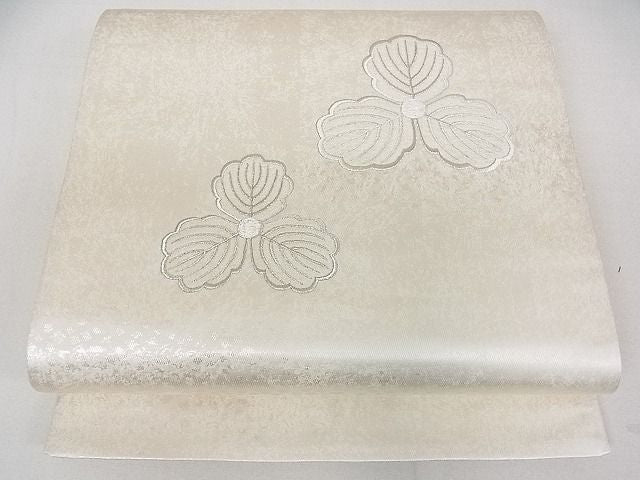 平和屋着物■六通太鼓柄袋帯 刺繍 舞葉文 銀糸 逸品 ob2986