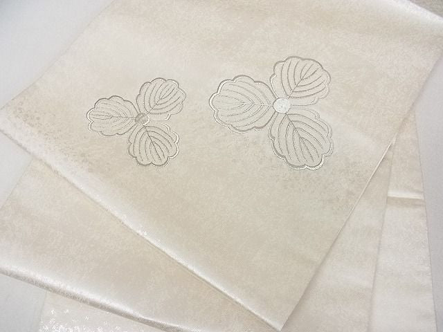 平和屋着物■六通太鼓柄袋帯 刺繍 舞葉文 銀糸 逸品 ob2986