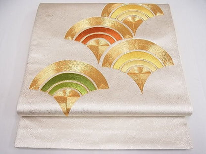 平和屋着物■六通太鼓柄袋帯 駒刺繍 青海波 金銀色 逸品 ob3534