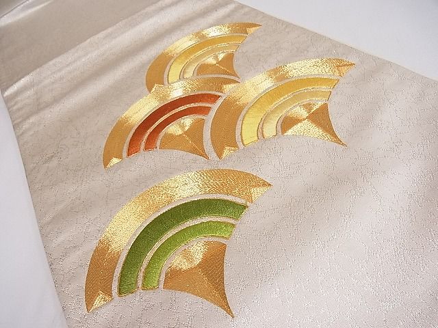 平和屋着物■六通太鼓柄袋帯 駒刺繍 青海波 金銀色 逸品 ob3534