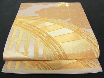 平和屋着物■六通柄袋帯　雲取渡橋文　金糸　逸品　op2729