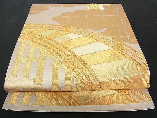 平和屋着物■六通柄袋帯　雲取渡橋文　金糸　逸品　op2729
