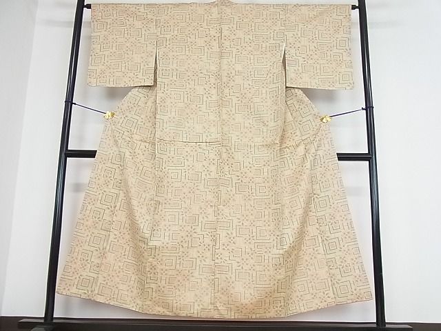 平和屋着物■上質なお召 幾何学花文 逸品 op3140